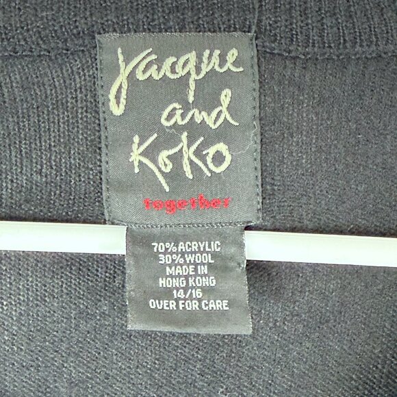 Jacque And Koko Together Wool Blend Cardigan Sweater Womens 14 / 16 Black - Picture 2 of 7
